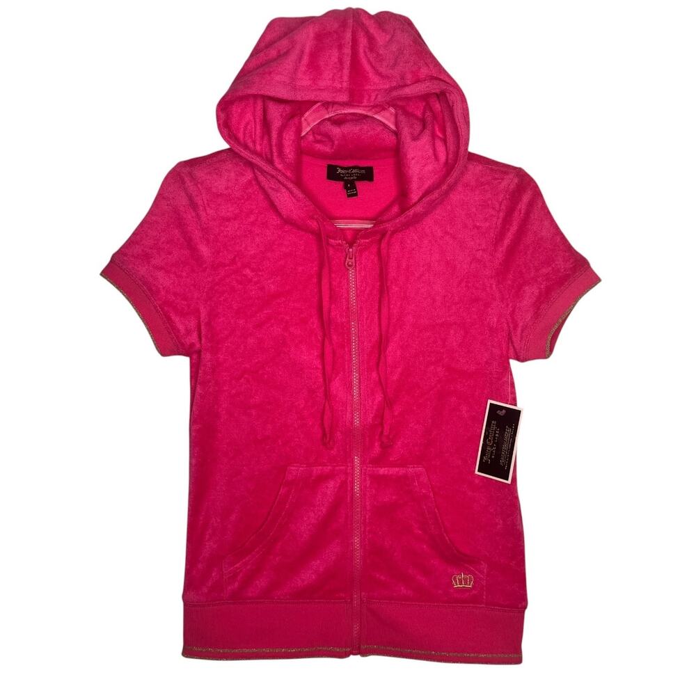 2000s Juicy Couture Black Label Robertson Tourist Pink Terry Hoodie NWT S